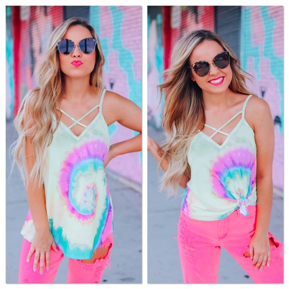 Summer Yellow Tie Dye Strappy Tank - Picture 2 of 3